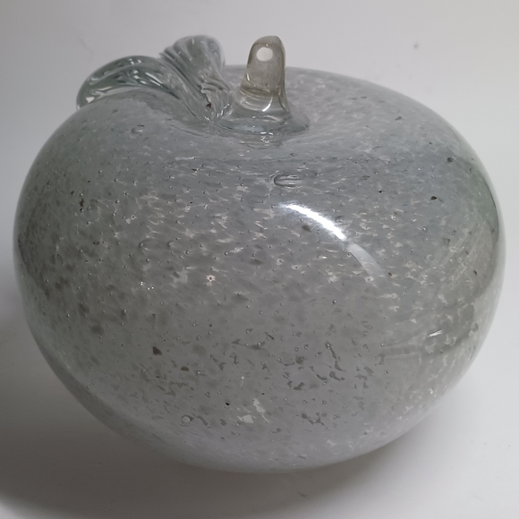 Glass Apple Large Gray Glass Apple Clear Silver with glowing sparkles - Picture 2 of 8